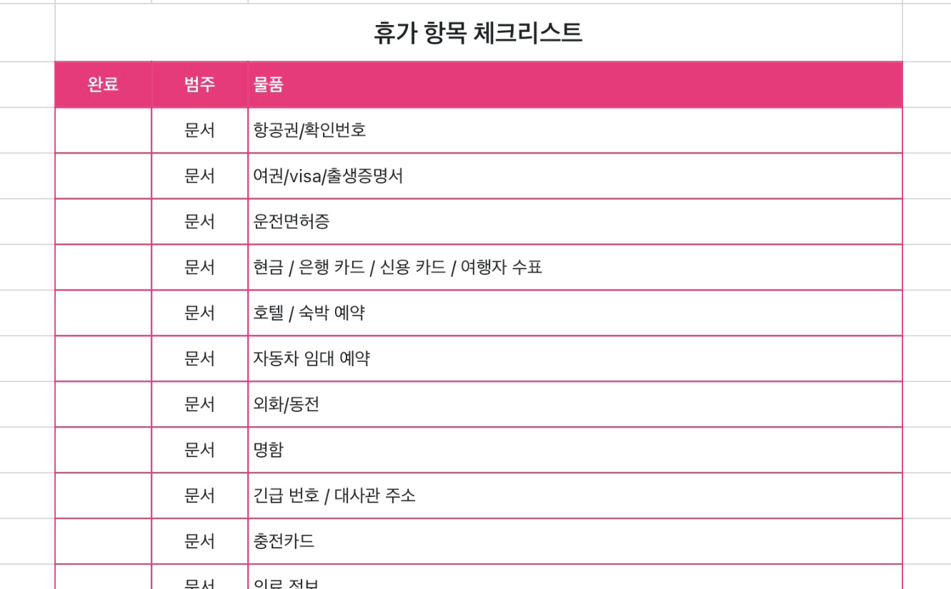 휴가 항목 체크리스트